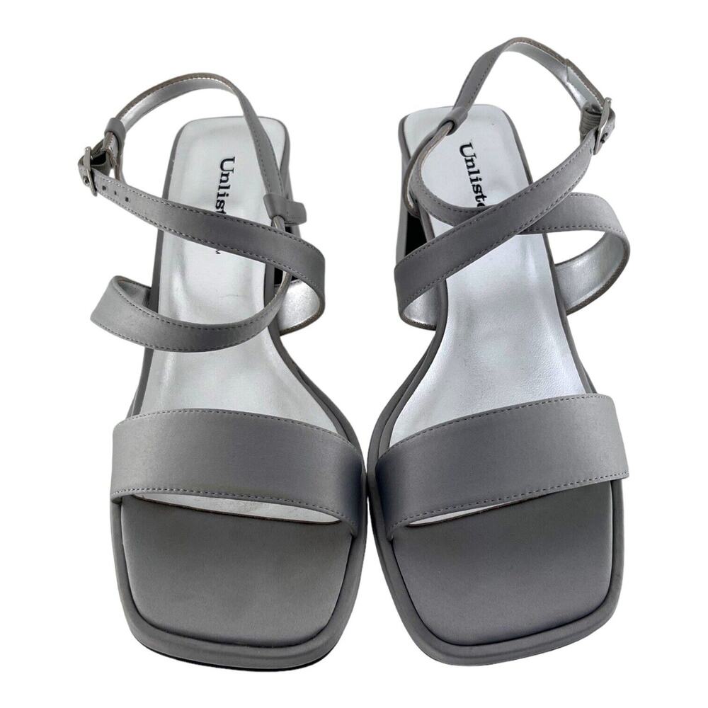 Silver Dressy Sandals Strappy w/Buckle Block Heel US 7M Wedding Graduation EUC